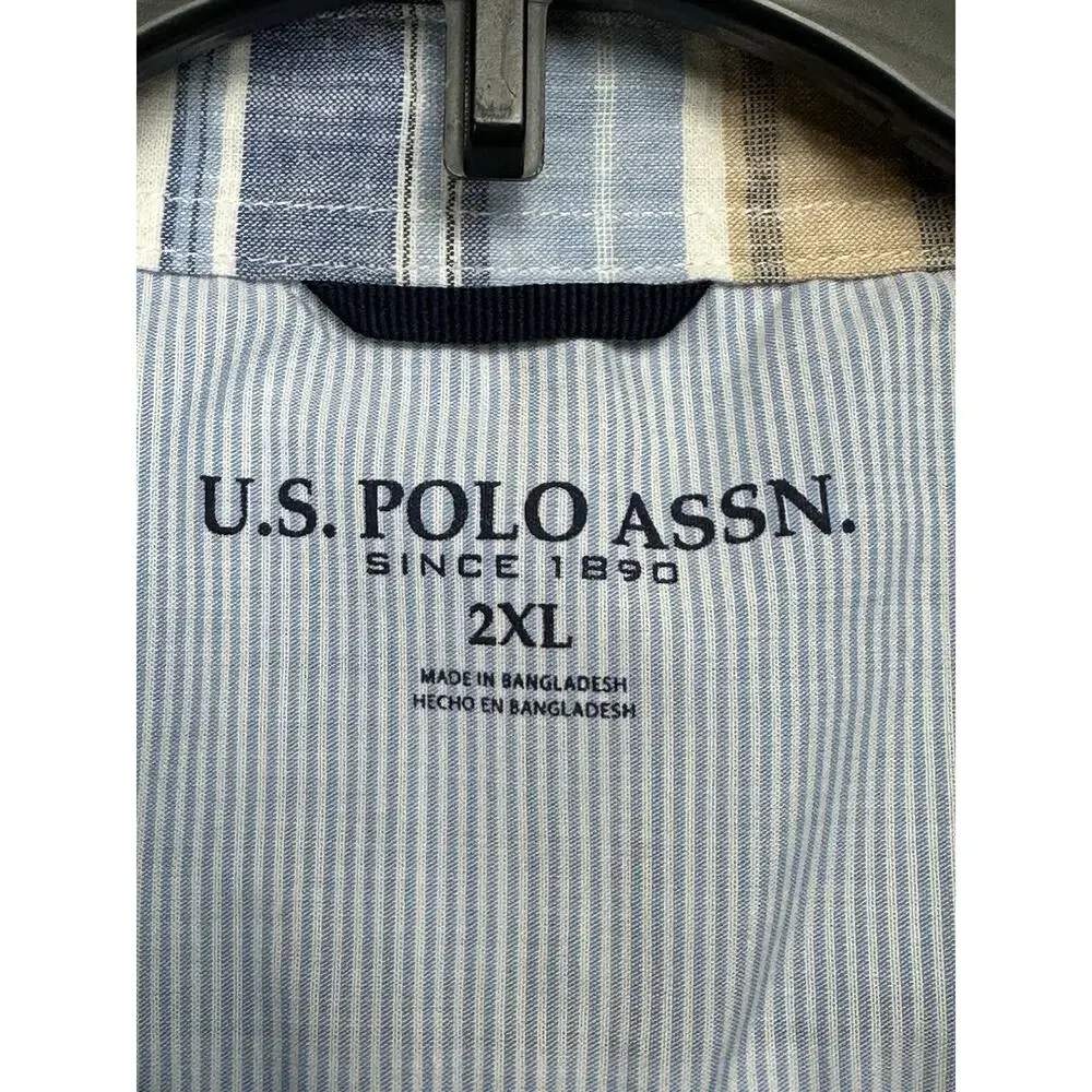 U.S. Polo Assn. Shirt Mens 2XL Blue Button Striped Short Sleeve Collard Spring - Picture 4 of 10